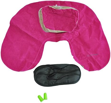Neck pillow - Joytour folding portable neckroll neck pillow inflatable flocking U neck pillow for Camping Travel Bureau Avion Hotel (rose Red)