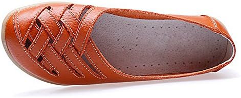 Women's Loafers Leather Slip On Round Toe Casual Flats Walking Shoes for Women Orange Size 9