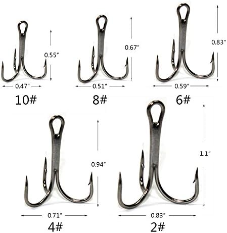 Thekuai Fishing Treble Hooks Set High Carbon Steel Standard Strength Fishing Hooks with Tackle Box - #2,#4,#6,#8,#10