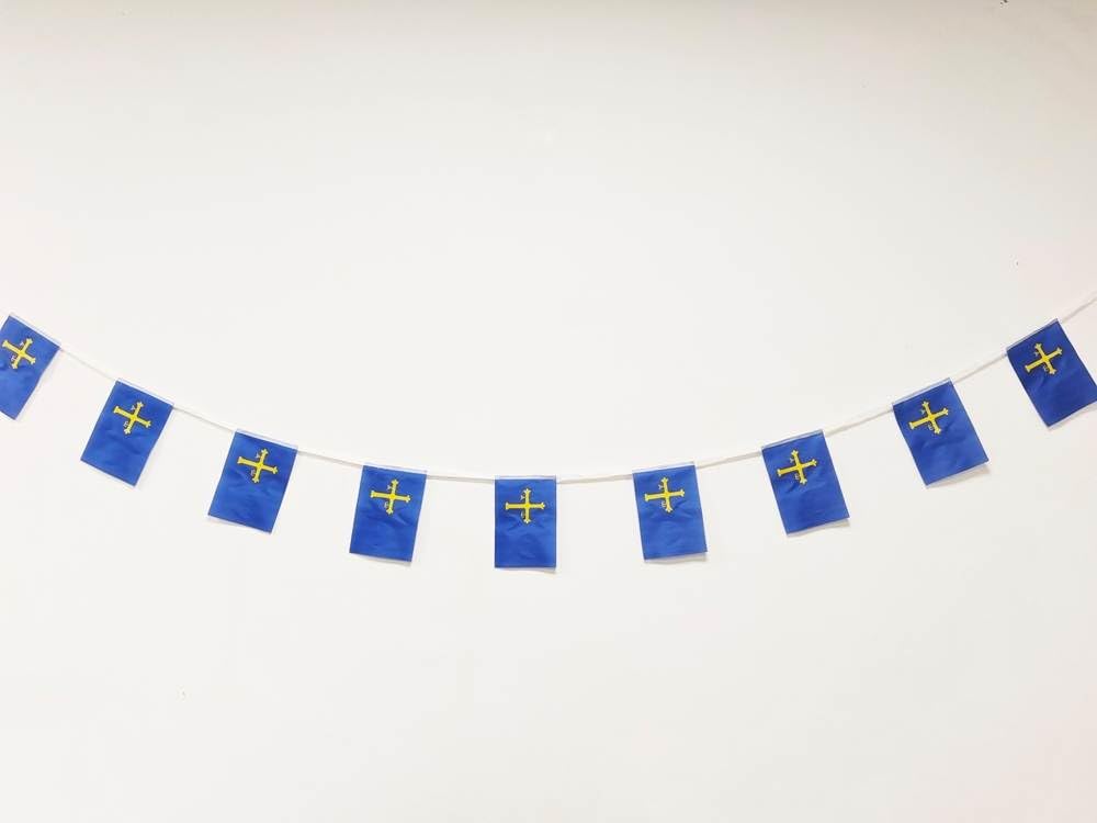 Pandiui23 Asturias Flag Garland, 40 Pcs, 11.4M, Asturias National Flag, Waterproof, Decorative, for Bars, Events, Gardens etc.