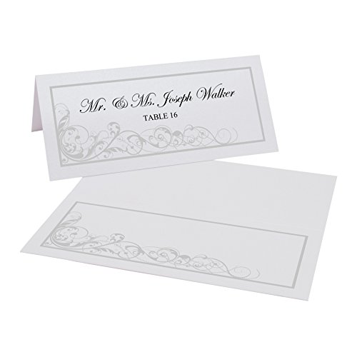 Documents and Designs Scribble Vintage Swirl Easy Print Place Cards (Select Color), Silver, Set of 150 (25 Sheets)