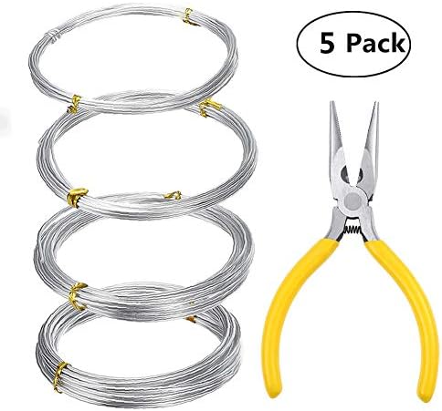 Silver Aluminum Bendable Soft Craft Wire 4 Rolls with 1 pcs Needle-Nose Pliers(1 mm, 1.5 mm, 2 mm and 2.5 mm in Thickness) Suitable for Making Skeleton Dolls DIY Crafts Jewellery