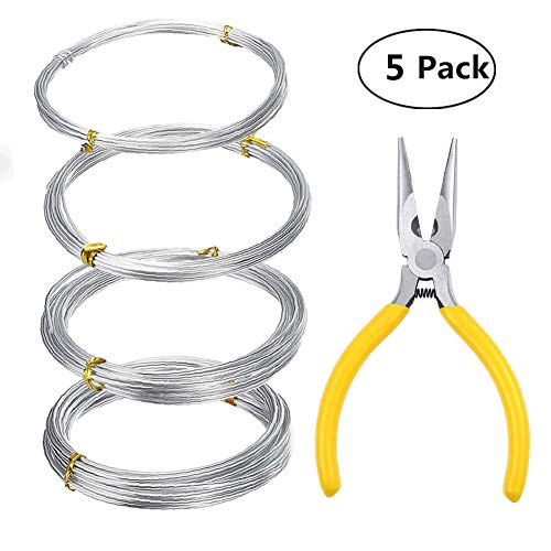 Silver Aluminum Bendable Soft Craft Wire 4 Rolls with 1 pcs Needle-Nose Pliers(1 mm, 1.5 mm, 2 mm and 2.5 mm in Thickness) Suitable for Making Skeleton Dolls DIY Crafts Jewellery