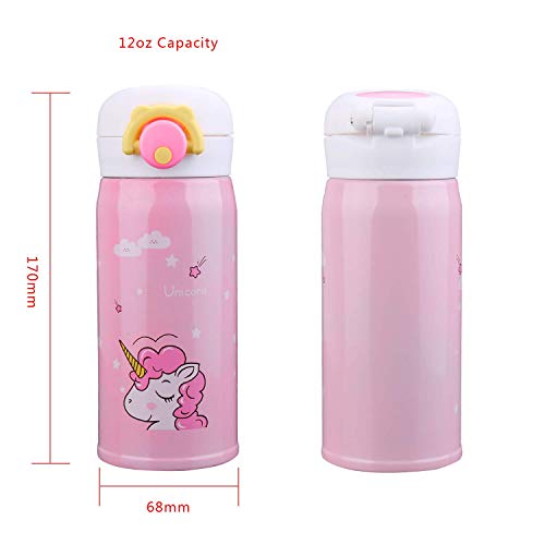 Kids Water Bottle Thermoses Unicorn Water Bottle Cup Metal Stainless Steel Vacuum Insulated Water Flask for School Kids Girls Lunch Box Leak Proof BPA Free No Straw - 12oz (Pink) - Thumbnail 6