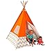 KidKraft Deluxe Bamboo and Canvas Play Teepee, Children's Furniture – Orange and Chevron Print, Gift for Ages 3+