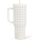 SANDJEST Grey Gingham 40oz Slider Tumbler with Handle and Straw - Insulated Stainless Steel Travel Coffee Mug for Women Girls, Gift for Birthday, Christmas