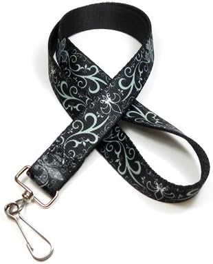 Fleur-De-Lis with Filigree Black Gray Auto Lanyard
