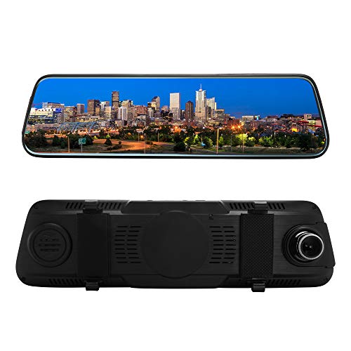 Carrfan Dash Cam, Touched Screen 1080P Car DVR Stream Rearview Mirror Auto Dashboard Camera Dual Lens Recording Car Recorder Camcorder