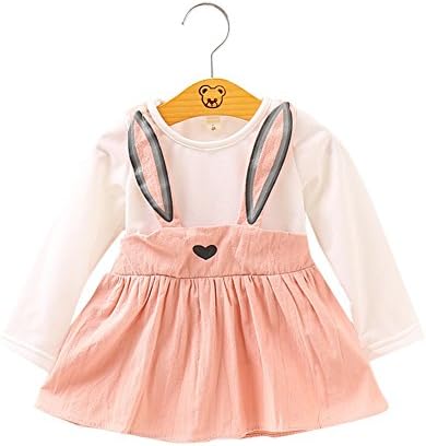 Kingte Infant and Toddler Baby Girls Cute Cartoon Bunny Ears Strap Dress (6-12M, Pink)
