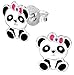Hypoallergenic Sterling Silver Baby Panda with Bow Stud Earrings for Kids (Pink/Purple)