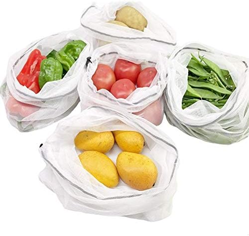 Kindlyperson 5pcs Reusable Mesh Produce Bags Washable Eco Friendly Bags for Grocery Shopping Storage Fruit Vegetable Toys