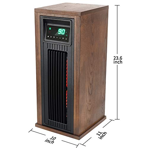 LIFE SMART Electric Infrared Quartz Oscillating Tower Heater with Adjustable Thermostat and Timer, Wood Appearance Decorative Heater with Tip-Over and Overheat Protection 1500W/1000W