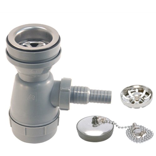 Ambassador Marine Sink Drain with Brushed Finish, 3/4-Inch and 1-Inch Hose Barb and Strainer Basket - Thumbnail 2