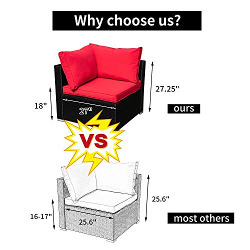 Outdoor Wicker Patio Furniture Set Large Sectional Red Cushioned Black