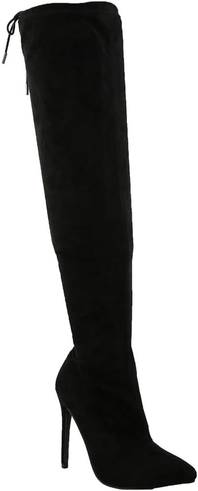 Women Pointy Toe Thigh High Single Sole Stiletto Boot