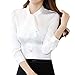 E.JAN1ST Women's Long Sleeve Shirt Tie Bow Neck Button End Slim Fit Chiffon Blouse, White, TagsizeXXL=Ussize6-8