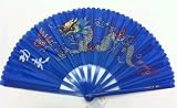 Blue Plastic Kung Fu Tai Chi Training Fan with Dragon Design