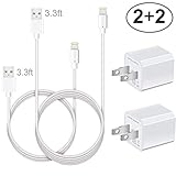 Turin Wall AC Charger - 3FT Cable Charging/Data Sync Cord with USB Brick Travel Power Adapter Outlet Plug - White fits Phone X 8 8Plus 7 6 6S 5 SE Plus Models and More - 2 Pack