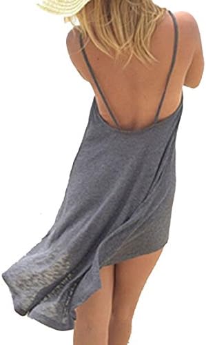 Sunday77 Women Dress Backless Solid A-Line Sleeveless Maxi Valentine's Day Evening Party Beach Dresses Asymmetrical Knee-Length Mini Casual Sundress Solid Backless