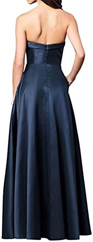 Elleybuy Women's Strapless A-Line Satin Prom Dresses Formal Evening Dresses With Pockets US4
