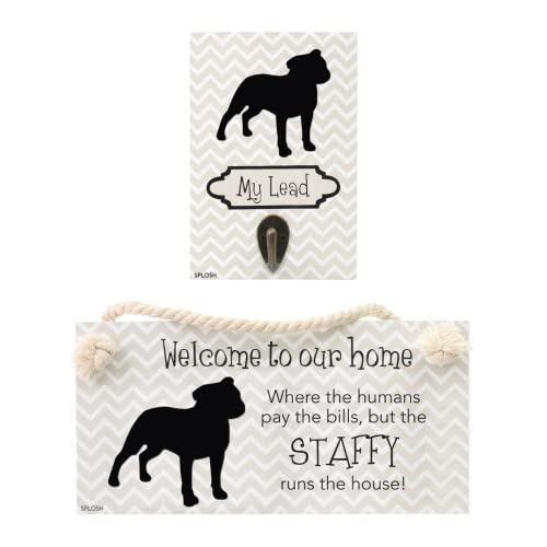 Splosh Staffy Precious Pet Collection - Wooden Lead Hook & Plaque, Accessories Set - Dog Leads Holder Wall Decor & Breed House Sign - Personalised Gifts & Home Decor