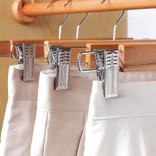 MXCOCO 10Pcs Perchas para Pantalones con Clip, Clip Pantalones Antideslizantes con Distancia Ajustable, Clips de Goma sin Arrugas, Perchas de Acero Inoxidable con Gancho Giratorio para Faldas y Jeans