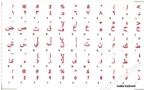 ARABIC KEYBOARD STICKERS TRANSPARENT RED LETTERING FOR ALL PC DESKTOP COMPUTER LAPTOP