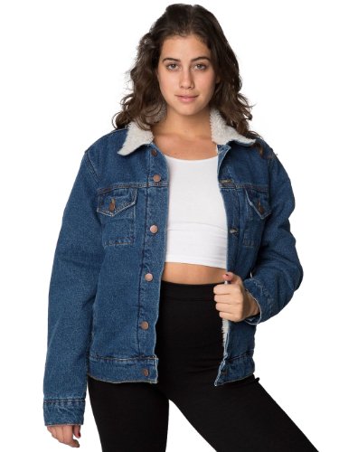 Unisex Denim Sherpa Jacket - Dark Stone Wash Indigo / Berber / L