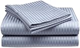 King Size Light Blue 300 Thread Count 100% Cotton Sateen Dobby Stripe Sheet Set