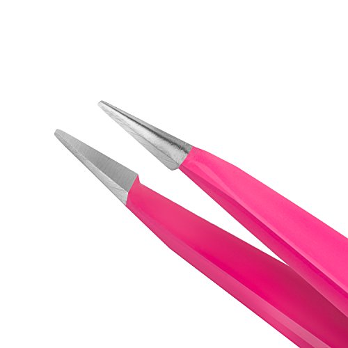 Precision Tweezers | Slant and Pointed | Tweezers for Eyebrows and Ingrown Hair | Tweezers Set | Perfectly Aligned Hand-Filed Tips For Ultra Precision | Effortless Plucking | For Men and Women | Pink - Thumbnail 4