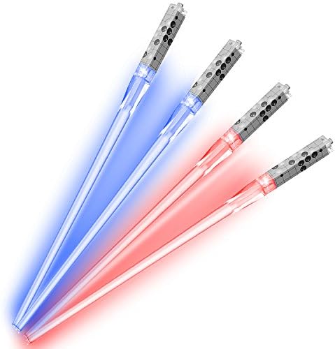 Light Up Lightsaber Chopsticks -Durable Lightweight Portable BPA Free and Food Safe Kitchen Dinner Party Tableware Gifts ( Red and Blue )