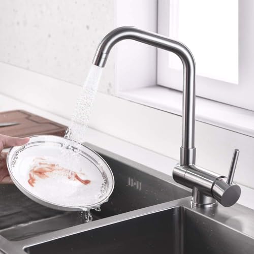 ONECE Folding Kitchen Tap with 2 Modes, Under Window Taps | 360° Swivel Single Lever Mixer Tap for Sink 304 Stainless Steel, Cold and Hot Water
