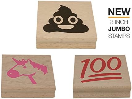 Emoji Stamps by Paper People (3 Inch Stamps, Fun 3-Pack) Large Size Wood/Rubber Stamper Set - Poop Emoji, 100 Emoji, Emoji Unicorn Stamping- Make Emoji Shirts, Emoji Napkins, Emoji Party Supplies