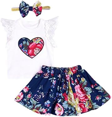 Jchen TM 3Pcs Infant Baby Girls Floral Print Lace Tops T-Shirt Skirt Clothes Outfits Summer Skirt Set for 0-24 Months