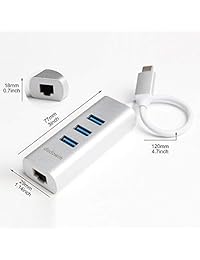 dodowin USB C a 3 puertos USB 3.0 Hub con 10 100 1000 Gigabit Ethernet adaptador de red LAN para Macbook, Macbook Pro, Nintendo Switch (plata)