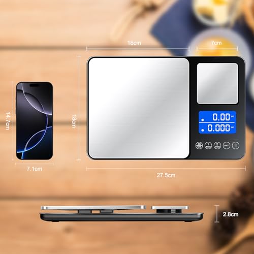 Balança de Cozinha, Balanca Digital de Cozinha Precisao com Leituras Claras, Balanca Comida com Bandeja Dupla, Balança de Cozinha Digital de Indução de Alta Sensibilidade