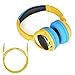 Contixo KB-300 Kid Safe 85DB Over The Ear Wireless Bluetooth LED Headphone with Volume Limiter, Built-in Microphone, Micro SD, FM Stereo Radio, Audio Input, Blue + Yellow