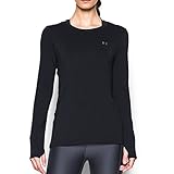 Under Armour Women's HeatGear Armour Long Sleeve, Black/Metallic Silver, Large