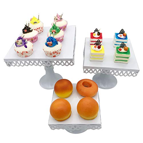 Set of 3 Square Cake Stand Metal Cupcake Holder for Wedding Baby Shower Birthday Party Cake Dessert Candy Bar Display White