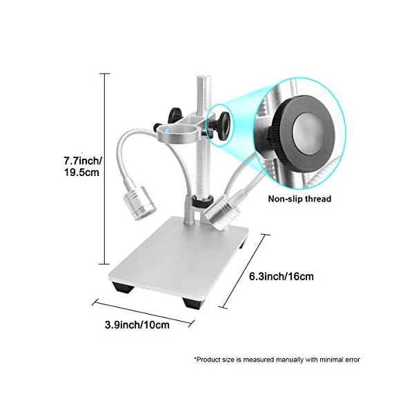 Jiusion Ständer mit 2 Lampen aus Aluminiumlegierung, universell verstellbar, professioneller Standhalter, Tischhalterung für max. 3,5cm Durchmesser USB-Digital-Mikroskop-Lupe, Lupe Kamera – Bild 7