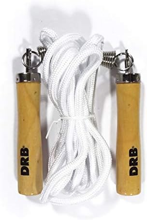 DRB DRIBBLING Jump Rope with Spring Loaded Wooden Handles | Lightweight Nylon Skipping Rope with Non-Slip Classic Wooden Handles Outdoor Fun Activity, Exercise Activity, Great for Gym, School & Home