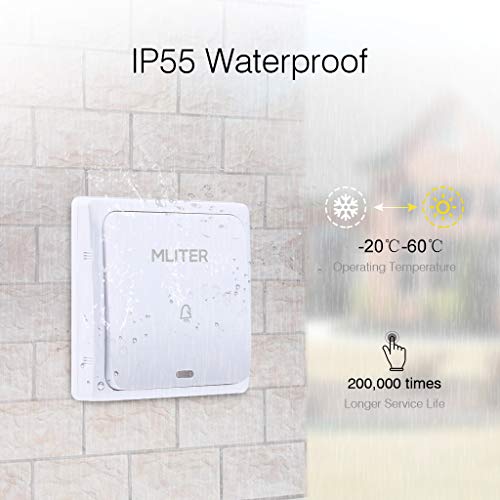 【Sin Batería】Timbre Inalámbrico MLITER, Timbre de Puerta Impermeable IP55, 2 Receptor 1 Transmisor, 500 Pie de Alcance, 58 Melodías y...