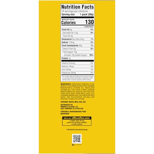 NILLA WAFERS MINI COOKIES, VANILLA WAFERS, 10 SNACK PACKS