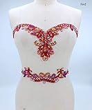 Rhinestone Applique with Crystal Trim 3D lace Patches Great for DIY Neckline Bodice Belt Wedding Bridal Prom Dress A3 (Red)