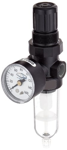 Dixon B07-202AG Norgren Series Automatic Drain Miniature Filter/Regulator with Transparent Bowl, 21 SCFM, 1/4" Port Size, 150 PSI