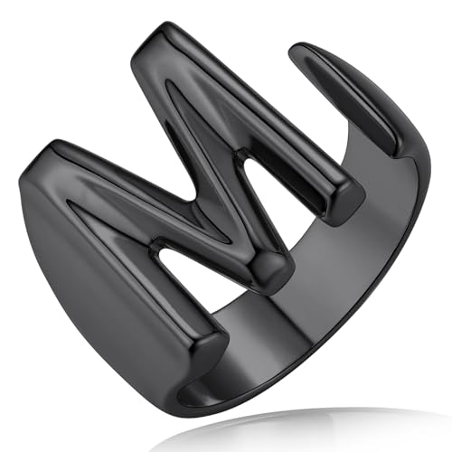 KeyStyle Black Plated Letter Ring for Women,Trendy Chunky Initial M Ring at Amazon