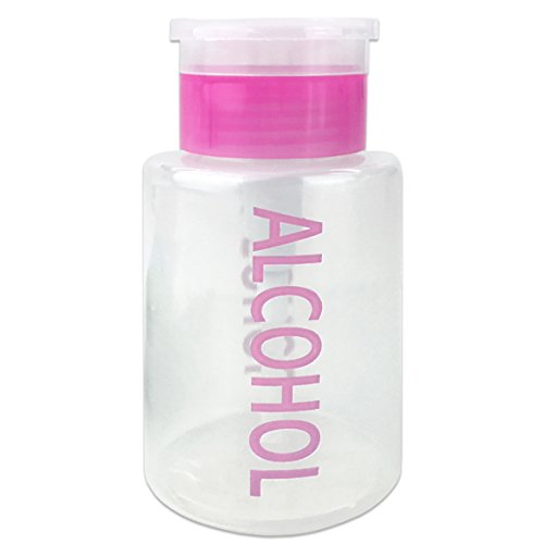 Beauticom Push Down Alcohol Dispenser- Clear Empty Bottle- Labeled - 6 Oz Bottle (Pink)