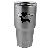 I Love My Dachshund Weiner Dog Silhouette Heart Vinyl Sticker Decal for Yeti Mug Cup Thermos Pint Glass (4