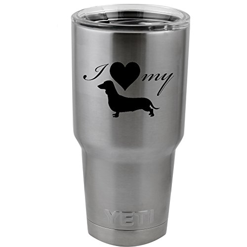 I Love My Dachshund Weiner Dog Silhouette Heart Vinyl Sticker Decal for Yeti Mug Cup Thermos Pint Glass (4