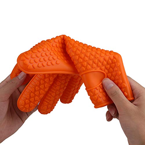 YellRin Oven Mitts Silicone Heat Resistant BBQ Grilling Gloves for Kitchen Cooking Baking Barbecue Potholder